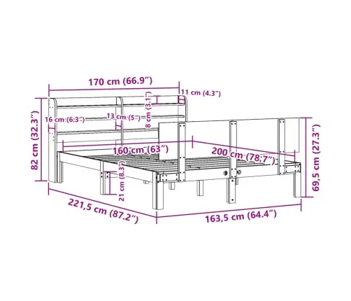 Gultas Rāmis Ar Galvgali Bez Matrača, Balts, 160X200 Cm Vidaxl