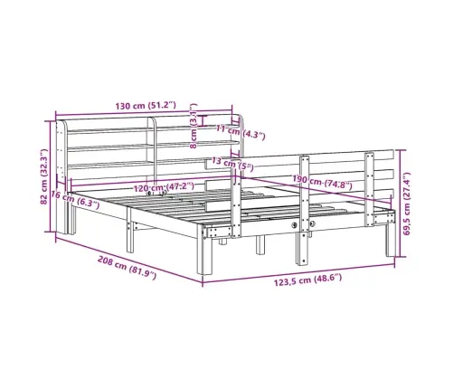 Gultas Rāmis Ar Galvgali, 120X190 Cm, Priede Vidaxl