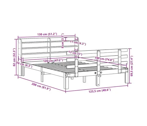 Gultas Rāmis Ar Galvgali, Balts, 120X190 Cm, Priedes Masīvkoks Vidaxl