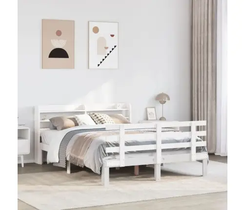 Voodiraam Peatsiga, Valge ,135 X 190 cm Männipuit