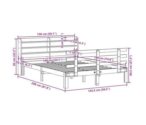 Gultas Rāmis Ar Galvgali Bez Matrača, Balts, 140X190 Cm Vidaxl