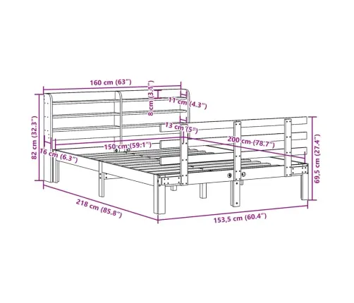 Lovos Rėmas Su Galvūgaliu, 150X200cm Pušies Medienos Masyvas