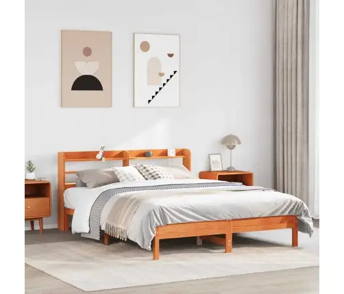 Gulta Bez Matrača, Vaska Brūnas, 140X200 Cm, Priedes Masīvkoks Vidaxl