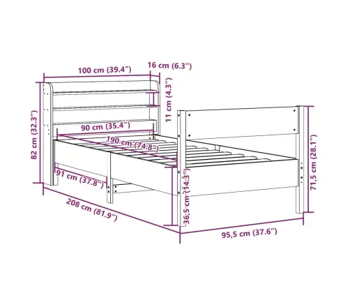 Lovos Rėmas Be Čiužinio, Balta, 90X190cm Pušies Masyvas