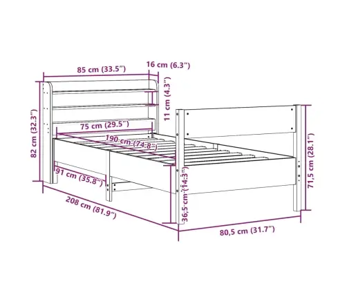 Lovos Rėmas Su Be Čiužinio, Ruda, 75X190cm Pušies Masyvas