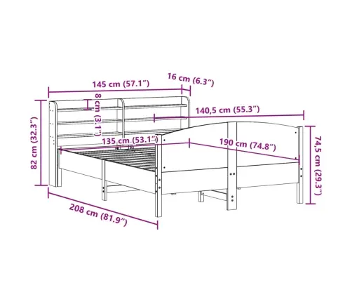 Voodiraam Ilma Madratsita, Valge, 135 X 190 cm Männipuit