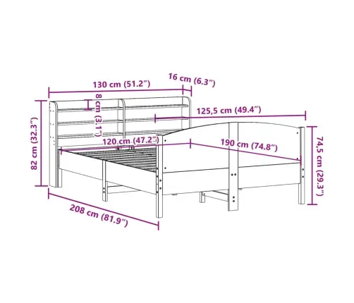 Voodiraam Ilma Madratsita, 120 X 190 cm Männipuit