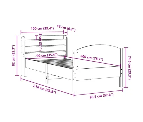 Gulta Bez Matrača, Balts, 90X200 Cm, Priedes Masīvkoks Vidaxl
