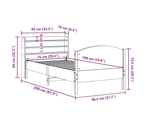Gulta Bez Matrača, 75X190 Cm, Priedes Masīvkoks Vidaxl
