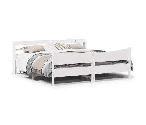 Gultas Rāmis Ar Galvgali, Balts, 180X200 Cm, Priedes Masīvkoks Vidaxl