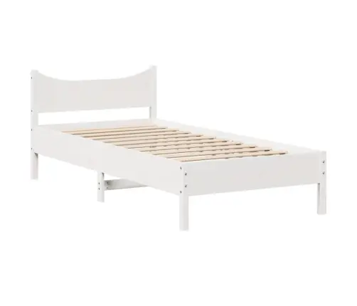 Gultas Rāmis Ar Galvgali, Balts, Priedes Masīvkoks, 90X200 Cm Vidaxl
