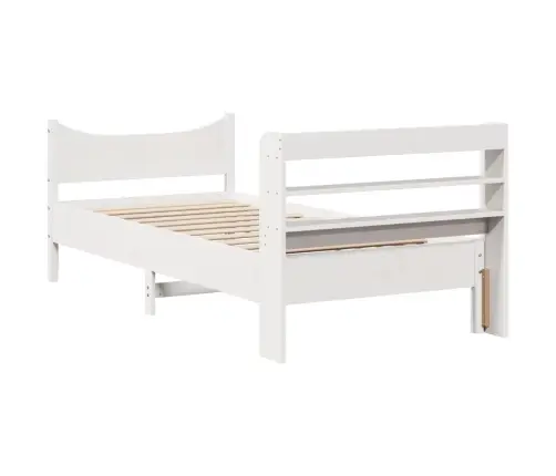 Gultas Rāmis Ar Galvgali, Balts, Priedes Masīvkoks, 90X200 Cm Vidaxl