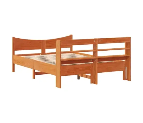 Gultas Rāmis Ar Galvgali, Vaska Brūnas, 135X190 Cm, Priede Vidaxl