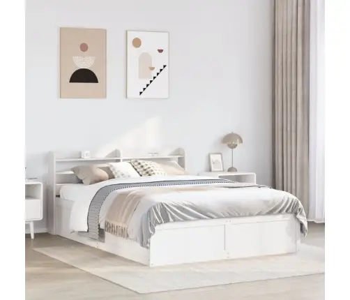 Gultas Rāmis Ar Galvgali, Balts, 150X200 Cm, Priedes Masīvkoks Vidaxl