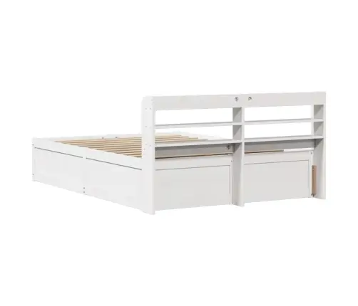 Gultas Rāmis Ar Galvgali, Balts, 150X200 Cm, Priedes Masīvkoks Vidaxl