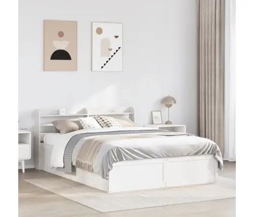 Voodiraam Peatsiga, Valge, 140 X 200 cm Männipuit