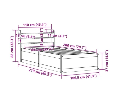 Lovos Rėmas Su Galvūgaliu, Vaško Rudas, 100X200cm Pušis