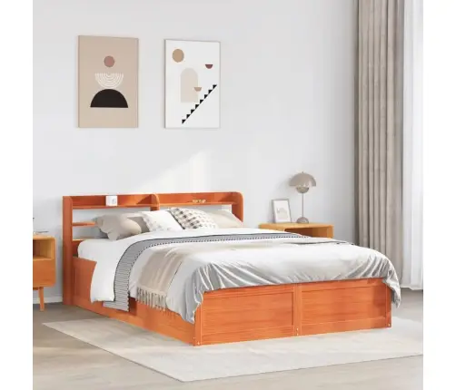 Gultas Rāmis Ar Galvgali, Vaska Brūnas, 135X190 Cm, Priede Vidaxl