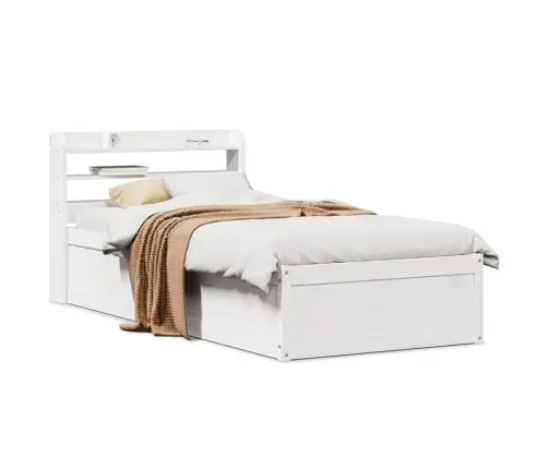 Gultas Rāmis Ar Galvgali, Balts, 90X190 Cm, Priedes Masīvkoks Vidaxl