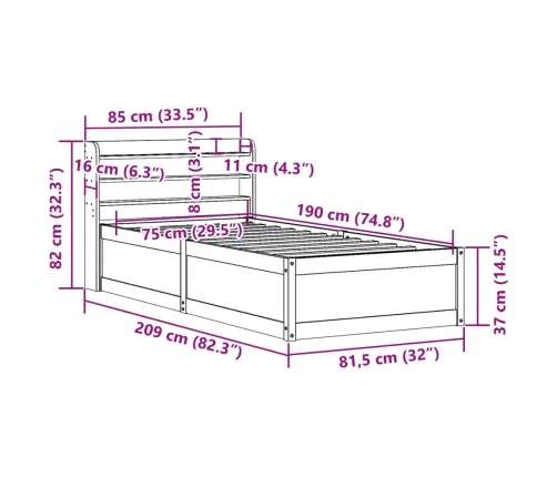 Voodiraam Peatsiga, 75 X 190 cm Männipuit