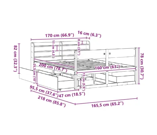 Lovos Rėmas Be Čiužinio, 160X200cm Pušies Medienos Masyvas