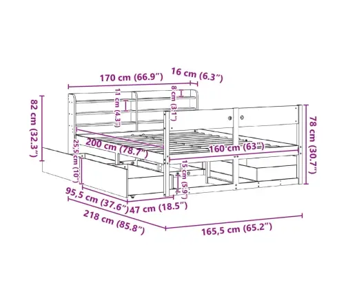Gulta Bez Matrača, Balts, 160X200 Cm, Priedes Masīvkoks Vidaxl