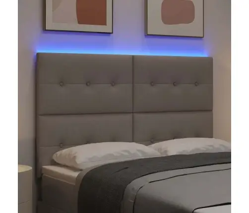 Led Gultas Galva Ar Galvas Klāju Pelēkbrūna 144 Cm Poliesters Vidaxl