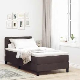 Spyruoklinė Lova Su Čiužiniu Tamsiai Rudas 80 X 200 Cm Audinys