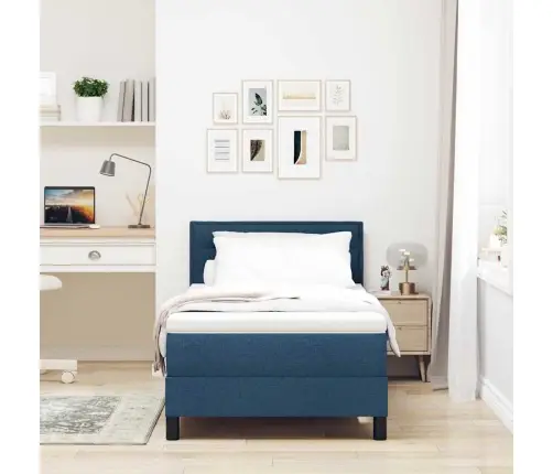 Kontinentālā Gulta Ar Matraci Zila 90 X 190 Cm Audums Vidaxl