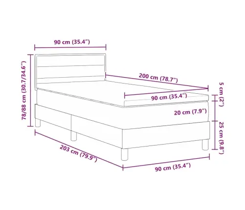 Kastīte Ar Atsperes Gultu Un Matraci Zila 90X200 Cm Audums Vidaxl