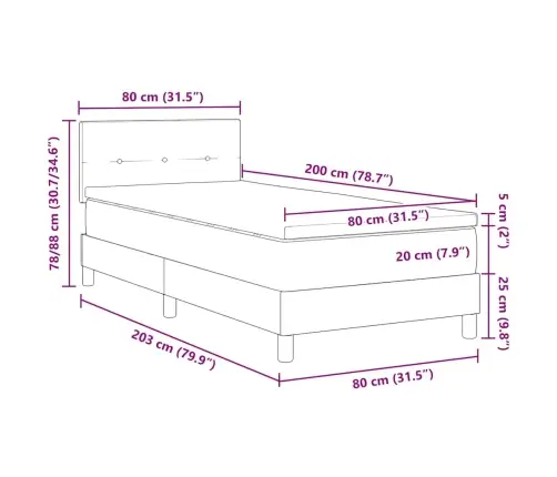 Kontinentālā Gulta Ar Matraci Gaiši Pelēks 80 X 200 Cm Audums Vidaxl