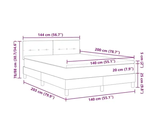 Kastītes Atsperu Gulta Ar Matraci Melna 140 X 200 Cm Audums Vidaxl