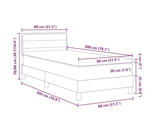 Kastītes Gulta Ar Matraci Melnā Krāsā 80X200 Cm Audumā Vidaxl