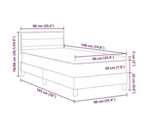 Kastītes Atsperu Gulta Ar Matraci Zila 90 X 190 Cm Audums Vidaxl