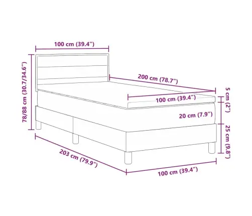 Spriegojuma Gulta Ar Matraci Tumši Brūns 100X200 Cm Audums Vidaxl