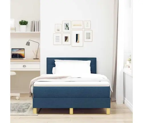 Kontinentālā Gulta Ar Matraci Zila 120 X 190 Cm Audums Vidaxl