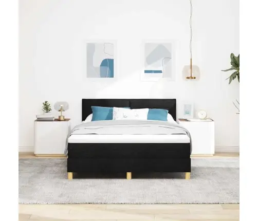 Kastītes Atsperu Gulta Ar Matraci Melna 140 X 200 Cm Audums Vidaxl