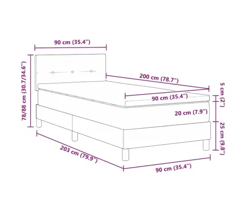 Kastīšu Atsperu Gulta Ar Matraci Zila 90X200 Cm Auduma Vidaxl