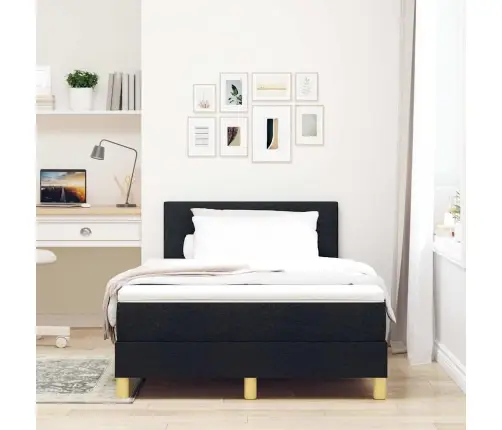 Kastītes Atsperu Gulta Ar Matraci Melnā 120X200 Cm Audumā Vidaxl