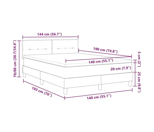 Kastītes Atsperu Gulta Ar Matraci Melna 140 X 190 Cm Audums Vidaxl