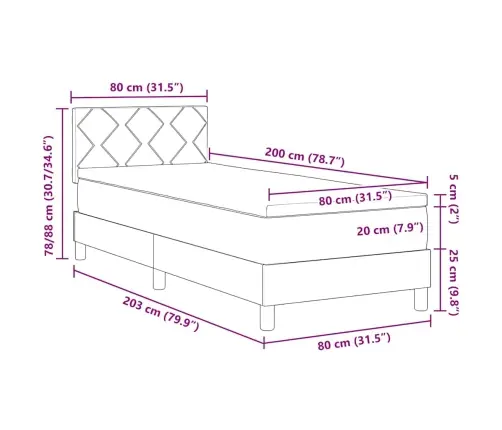Kastītes Atsperu Gulta Ar Matraci Gaiši Pelēks 80X200 Cm Audums Vidaxl