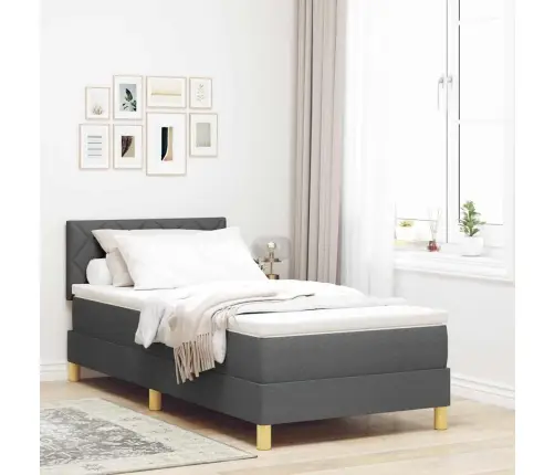 Kastes Atsperu Gulta Ar Matraci Tumši Pelēka 90X190 Cm Audumā Vidaxl