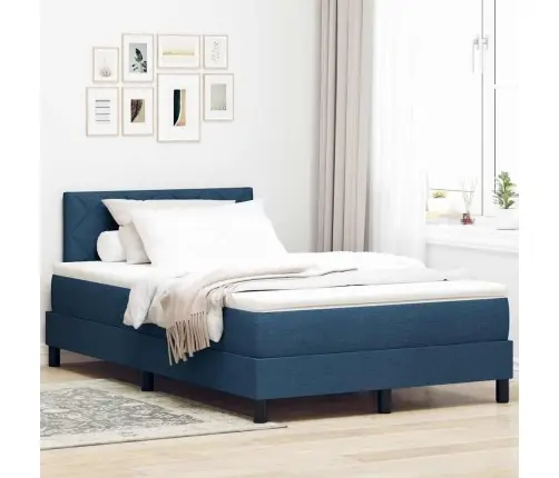 Kontinentālā Gulta Ar Matraci Zila 120 X 190 Cm Audums Vidaxl