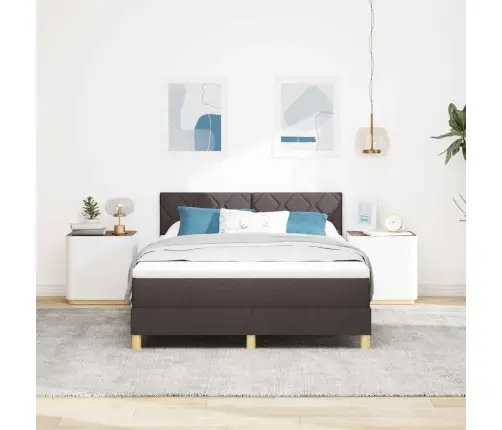 Box Spring Gulta Ar Matraci Tumšbrūns 140X190 Cm Audums Vidaxl