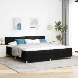Spyruoklinė Lova Su Čiužiniu Juoda 200 X 200 Cm Audinys Spyruoklinė Lova Su Čiužiniu Juoda 200 X 200 Cm Audinys