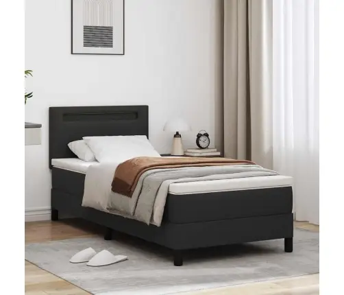 Kiemas Lova Su Čiužiniu Juoda 90 X 190 Cm Dirbtinė Oda