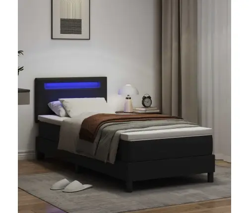 Gultas Rāmis Ar Matraci Melna 90 X 200 Cm Mākslīgā Āda Vidaxl