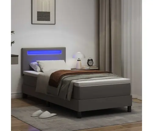 Gultas Rāmis Ar Matraci Pelēka 90 X 200 Cm Mākslīgā Āda Vidaxl