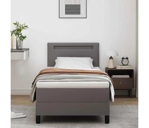 Kiemas Lova Su Čiužiniu Pilka 90 X 200 Cm Dirbtinė Oda