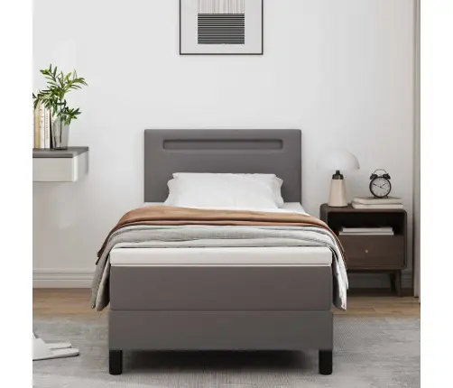 Gultas Rāmis Ar Matraci Pelēka 90 X 200 Cm Mākslīgā Āda Vidaxl